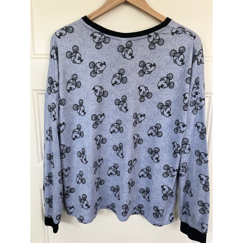 Disney Women's Mickey Mouse Graphic Pajama Set Gray/Black Trim Large Long Sleeve - Picture 2 of 8